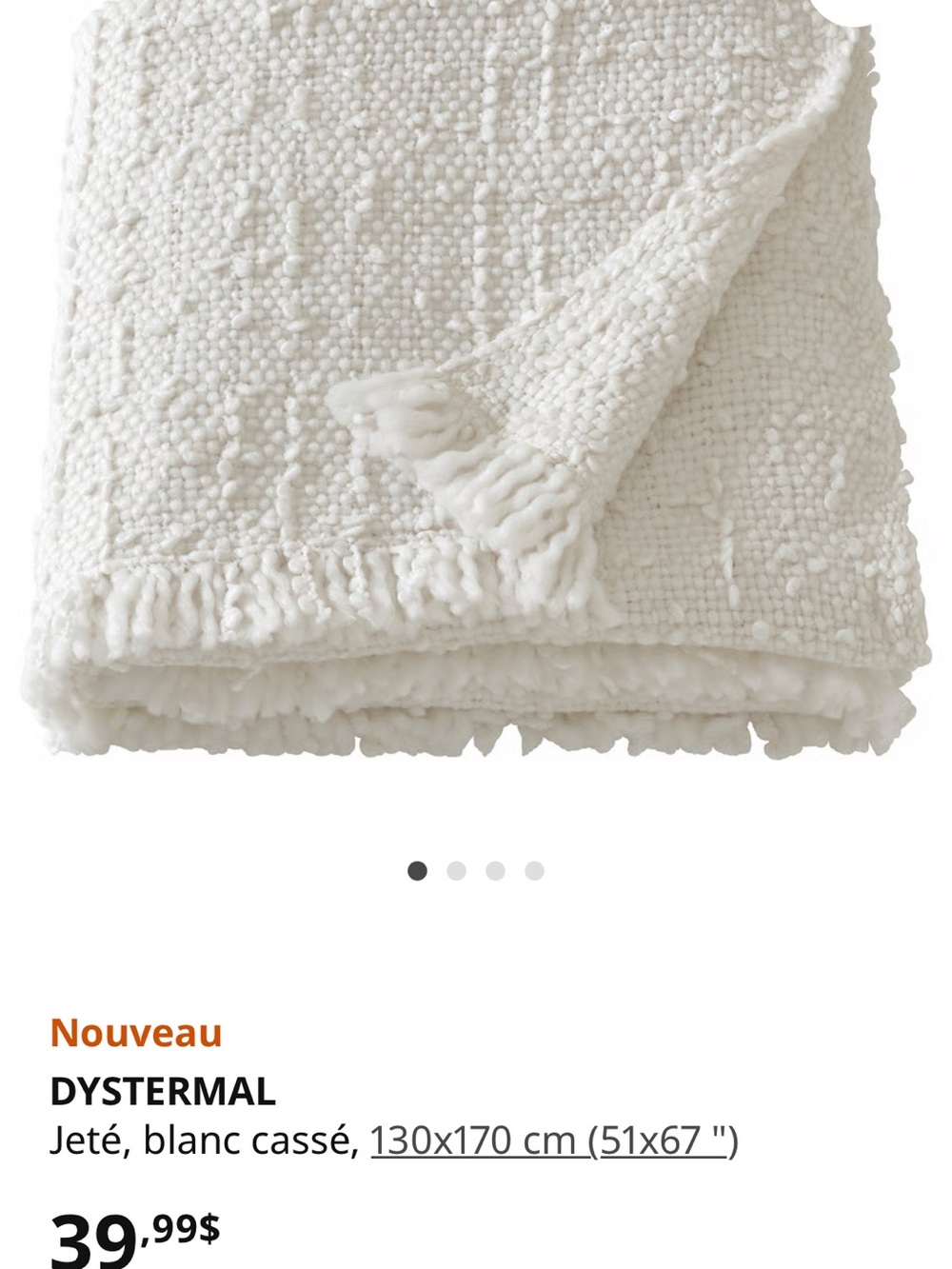 New IKEA DYSTERMAL white blanket